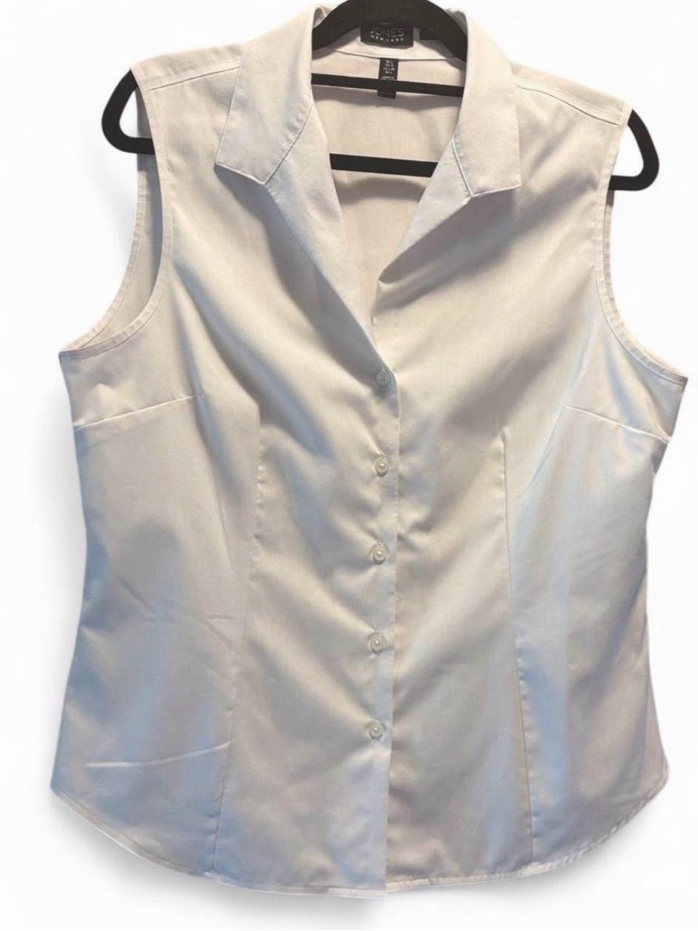 Jones New York Tailored White Collared Button Up Sleeveless Blouse